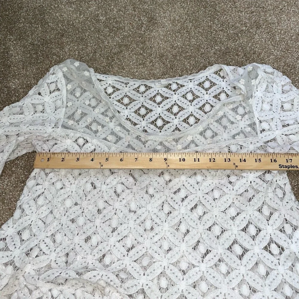 En Creme brand lace blouse top SZ L Peplum semi shear 3/4 sleeve white Boho